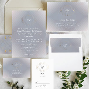 Classic Deco Gold Vintage Grey Calligraphy Wedding Invitation