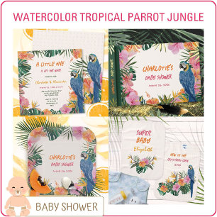Tropical Floral Parrot Watercolor Baby Shower Thank You Card