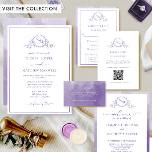Elegant Monogram Purple Watercolor Wedding Invitation