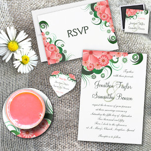 Floral Pink Hibiscus 5" x 7" Wedding Invitations
