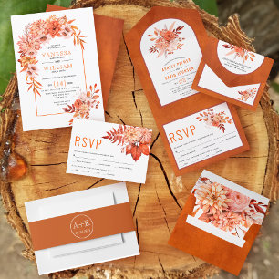 Orange autumn flowers and arch fall wedding invitation