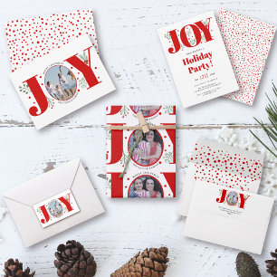Navy blue Joy with berries Christmas photo Holiday Postcard