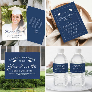 2026 Navy Blue White Border Graduation Party Invitation