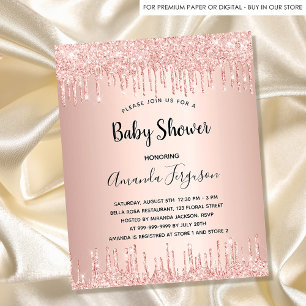 Baby Shower rose gold glitter drip stork thank you Postcard