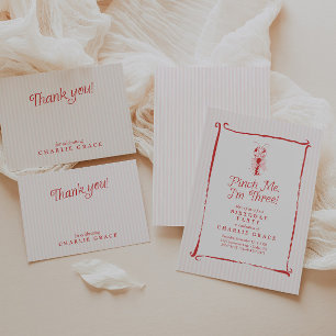 Vintage Hand Drawn Pink Striped  Thank You Card