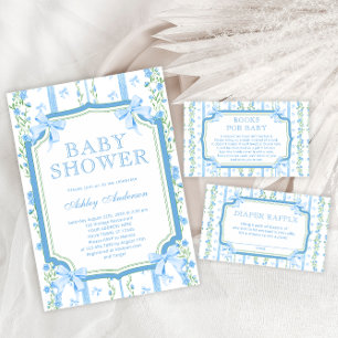 Blue Bow Baby Shower Books For Baby Enclosure Card