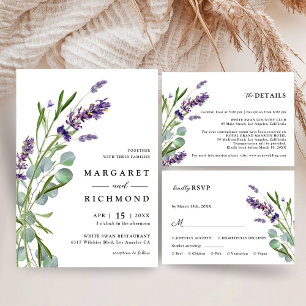 Purple Lavender Rustic Floral Watercolor Wedding Invitation