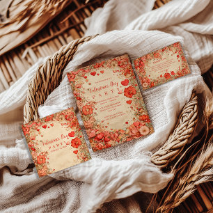 Vintage Floral Hearts Valentine Party Napkin