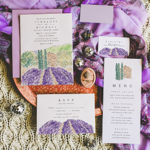 Watercolor Lavender Fields Wedding RSVP