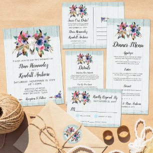 Rustic Floral Cow Skull Boho Details / Directions Enclosure Card