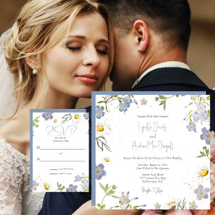 Light Blue, Delicate Floral Wedding Invitation
