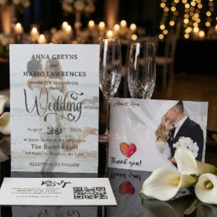 Modern Retro Typography Faux Gold Photo Wedding Thank You Card