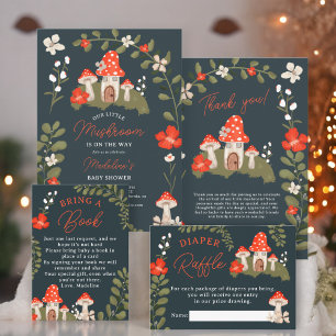 Whimsical woodland mushrooms floral baby shower thank you card