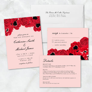 Abstract Roses and Poppies Coordinating Wedding Programme