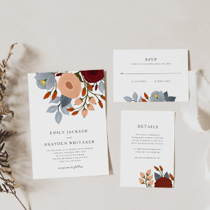 Dusty Blue Wildflower Wedding Invitation