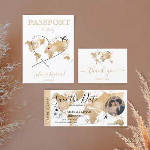 Wedding Destination Passport Gold World Map Invita Invitation