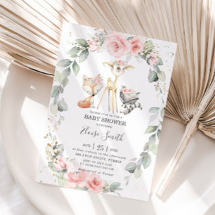 Woodland Blush Floral Greenery Baby Shower by Mail Invitation