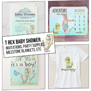 Pastel Watercolor Cute Modern T Rex Baby Shower Invitation