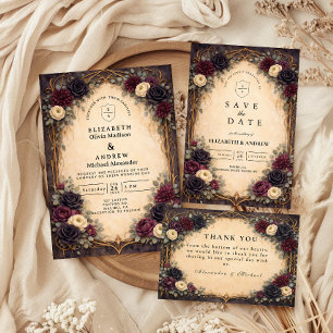 Baroque Gothic Floral Wedding Save The Date