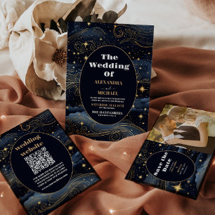 Celestial Midnight Blue Stars Moon Wedding Save The Date
