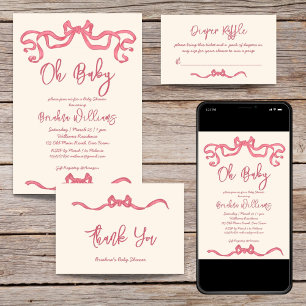 Pink ribbon bow scribble sketch baby shower napkin