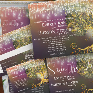 Forest Lights Brown Maple Tree Wedding Invitation