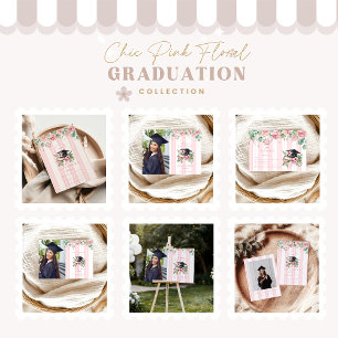 Chic Elegant  Pink Floral Graduation RSVP Card