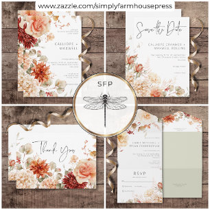 Spicy Fall Rust & Blush Boho Floral Wedding Thank You Card