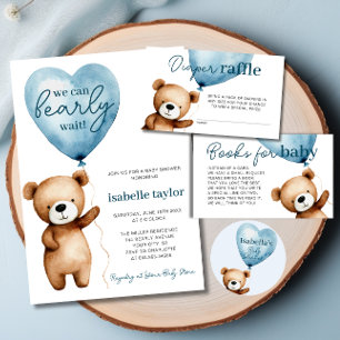 We Can Bearly Wait Boy Baby Shower Diaper Raffle Enclosure Card
