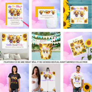 Gender Reveal Party He or She Baby Bee Shower Thank You Card