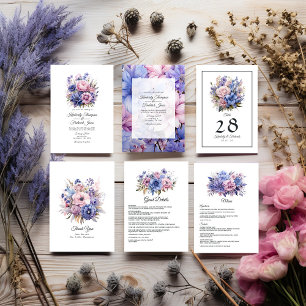 Petal Pink, Cornflower Blue & Mauve Purple Wedding Invitation