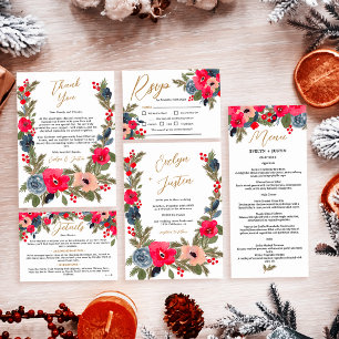 Rustic Elegant Winter Floral Watercolor Wedding Menu