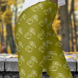 Cute White Cream Toucan Bird Pattern Leggings