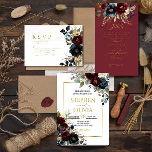 Elegant Burgundy Floral Blooms & Greenery  Save The Date