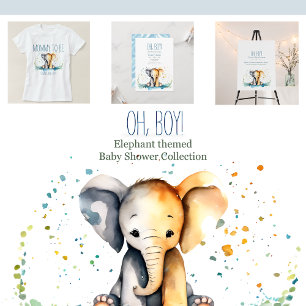 Oh Boy! Vertical Baby Elephant Safari Baby Shower Invitation