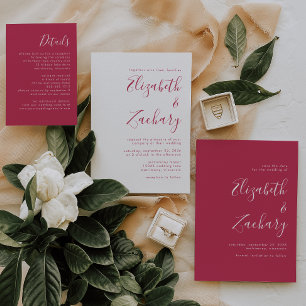 Modern Script Magenta Wedding Invitation