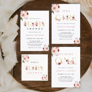 Floral Gold Letter Elegant Girl Baby Shower Invitation