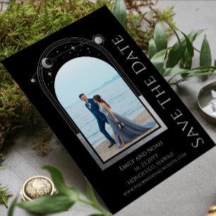 Mystical Black Silver Sun Moon Astronomy Wedding All In One Invitation