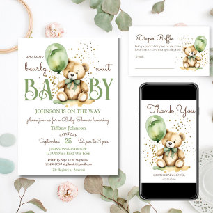 Bearly wait teddy bear green brown baby shower favour box