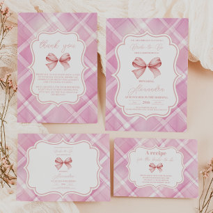 Vintage Photo Cute Pink Bow Bridal Shower Thank You Card