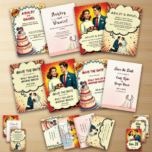 Retro Bride & Groom Pop Art Comic Style Wedding Invitation
