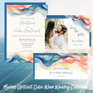 Modern Abstract Colour Wave Blue White Wedding Classic Round Sticker