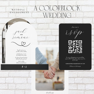 Modern Colorblock Wedding   Black / White Interior Place Card
