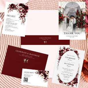 Burgundy Rose Floral Wedding Silver 
