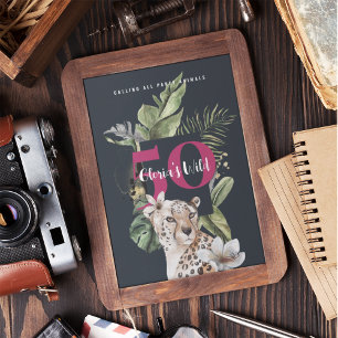 Wild Jungle Leopard Pink 50th Birthday Party Invitation