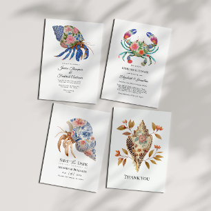 Floral Shelllfish Coastal Wedding Invitation