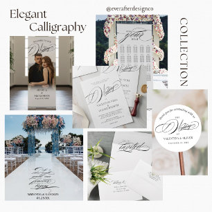 Elegant Black and White Calligraphy Wedding Napkin