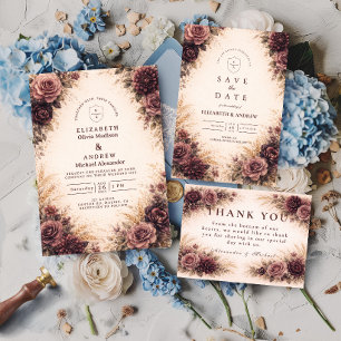 Moody Burgundy Floral Autumn Wedding Save The Date