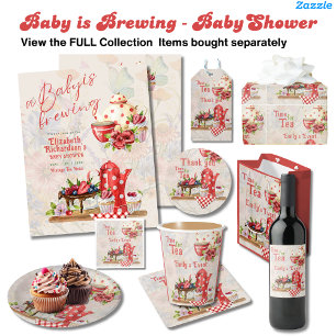 Baby Brewing Vintage Retro Tea Party Red Polkadots Invitation