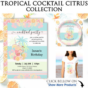 Cocktail Summer Pool Party Blue Pink Tropical Invitation